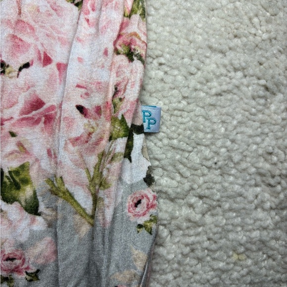 Posh Peanut Pink and Gray Floral knotted Gown with Headband Bow - Picture 10 of 13